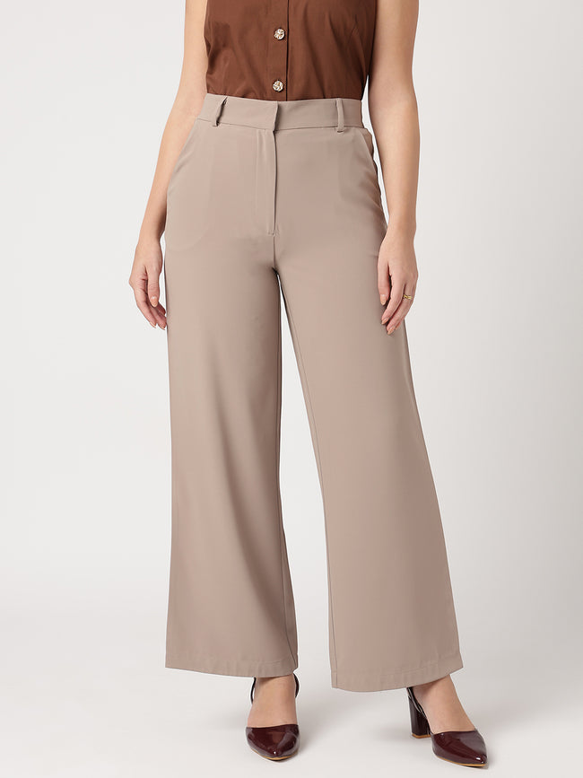 Women Brown Wide Leg Trousers