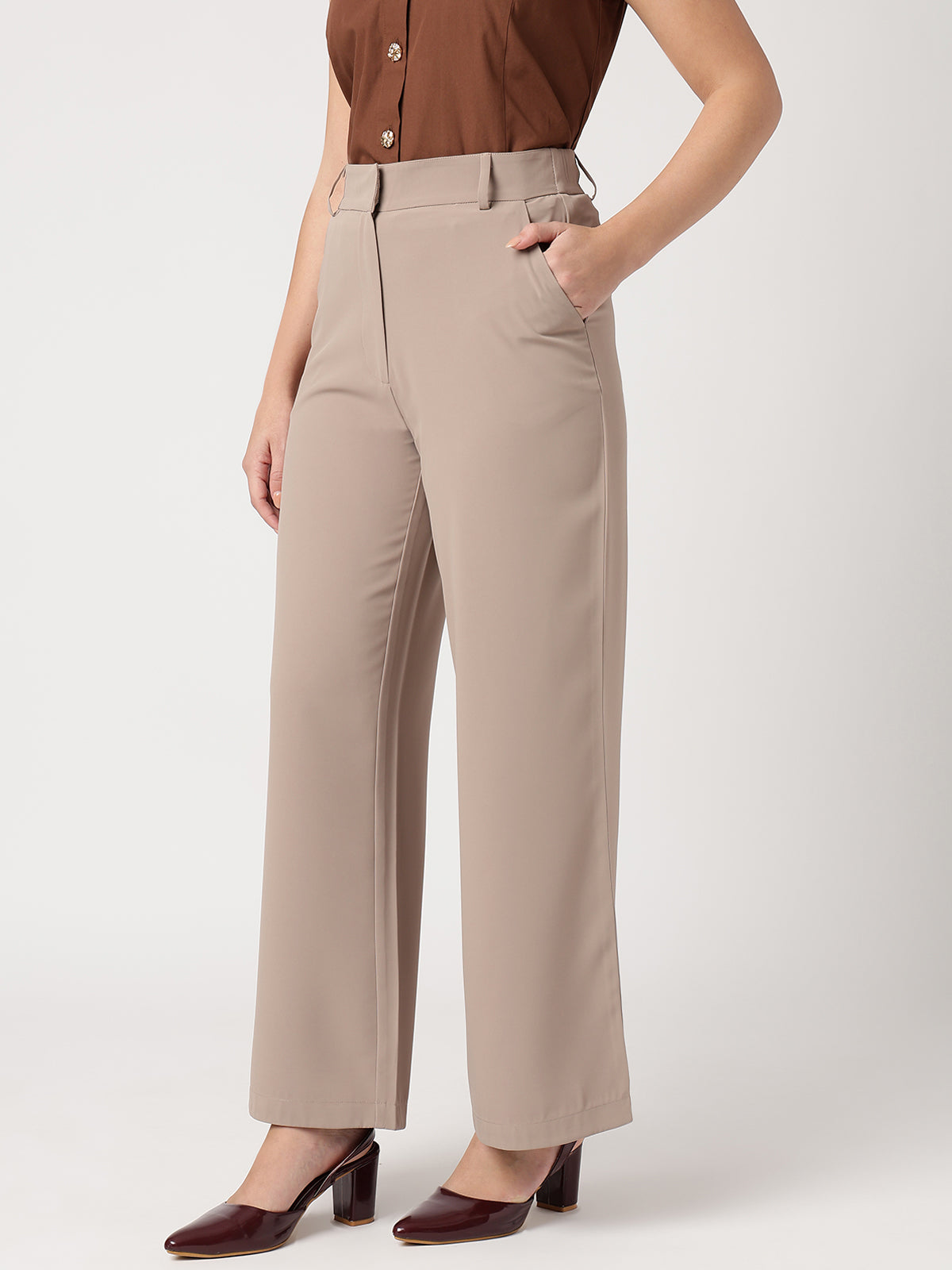 Women Brown Wide Leg Trousers