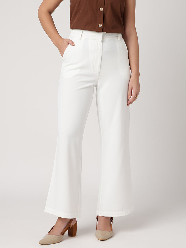 Women White Wide Leg Trousers