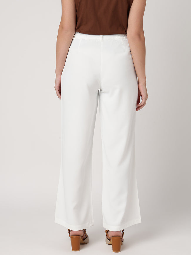 Women White Wide Leg Trousers