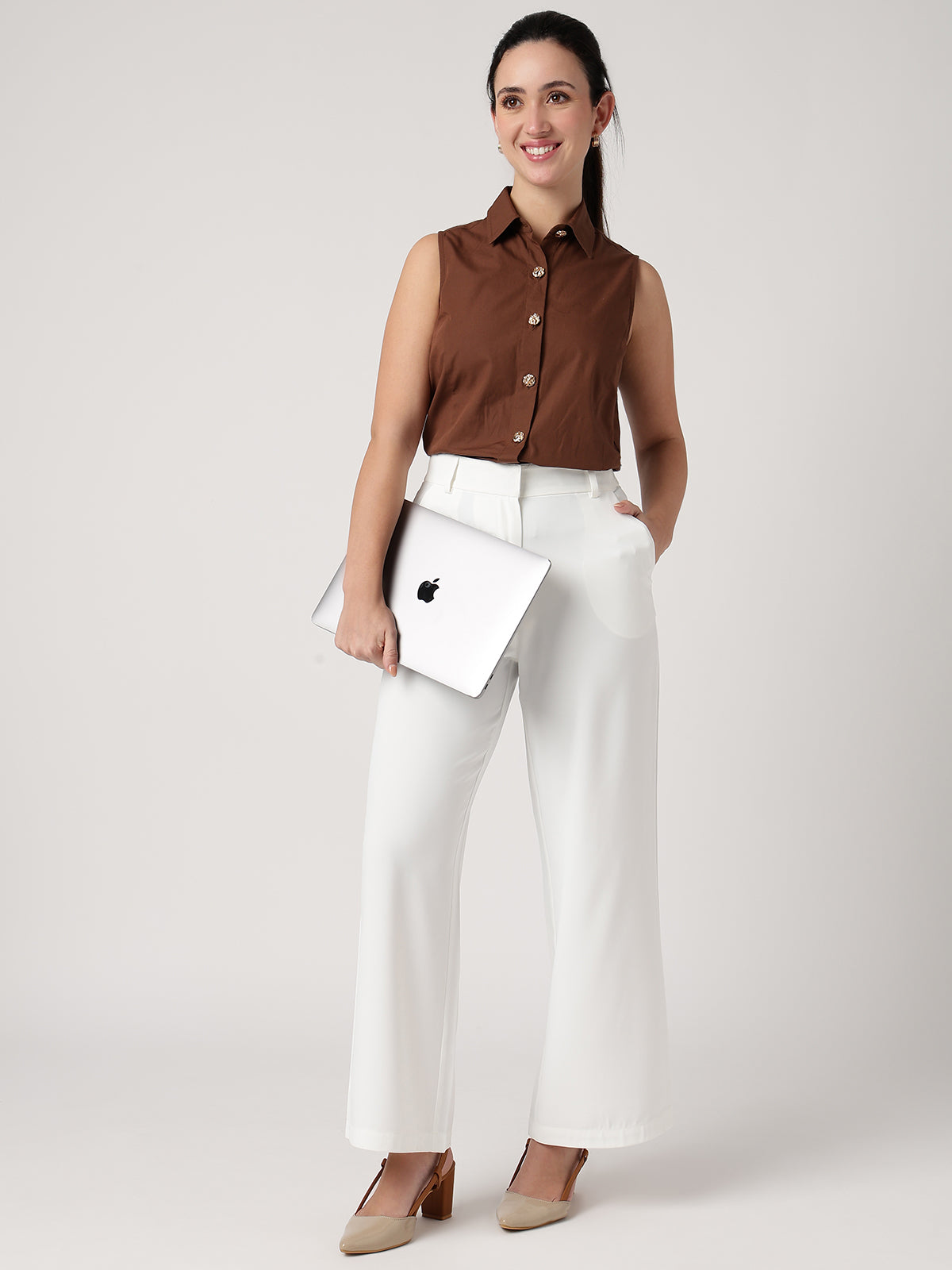 Women White Wide Leg Trousers