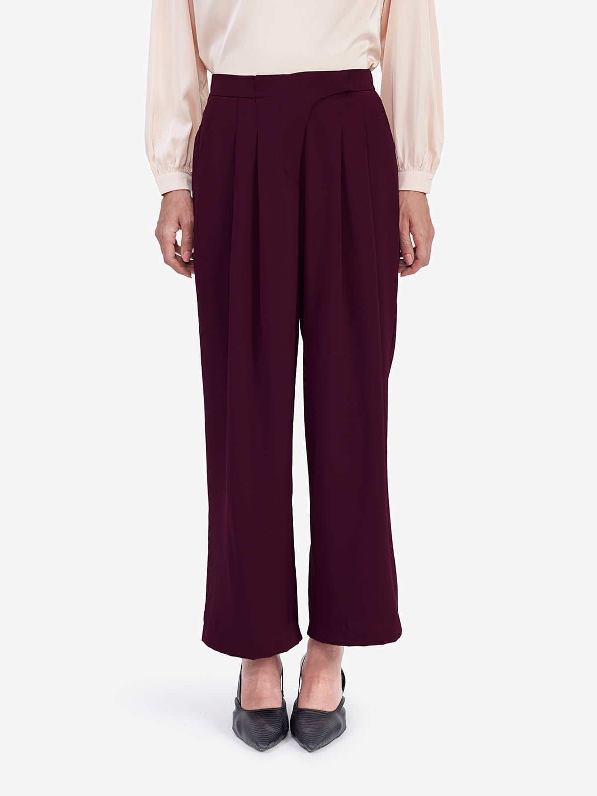 Women Maroon Mid-Waist Wide-Leg Trousers