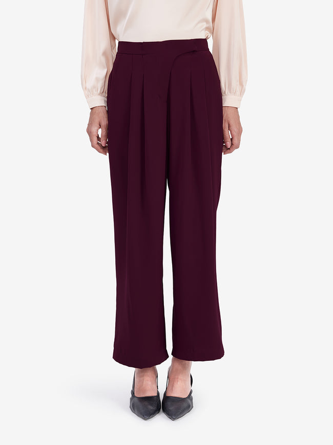 Women Maroon Mid-Waist Wide-Leg Trousers