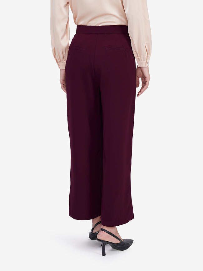 Women Maroon Mid-Waist Wide-Leg Trousers
