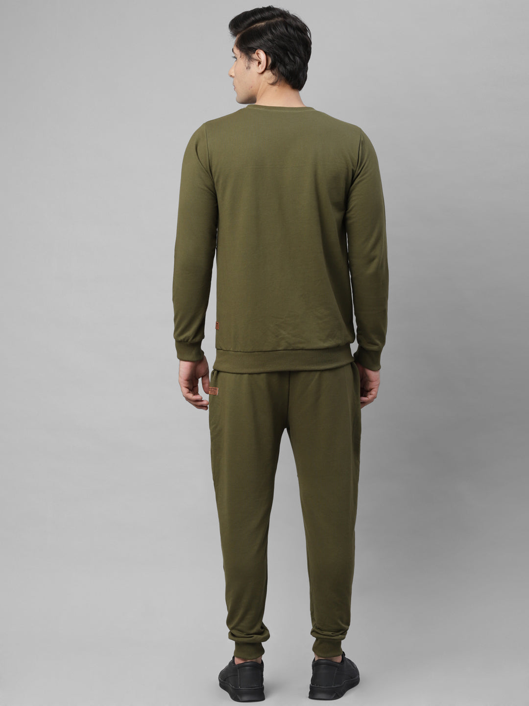 Men Olive Green Round Neck Terry Track Suit