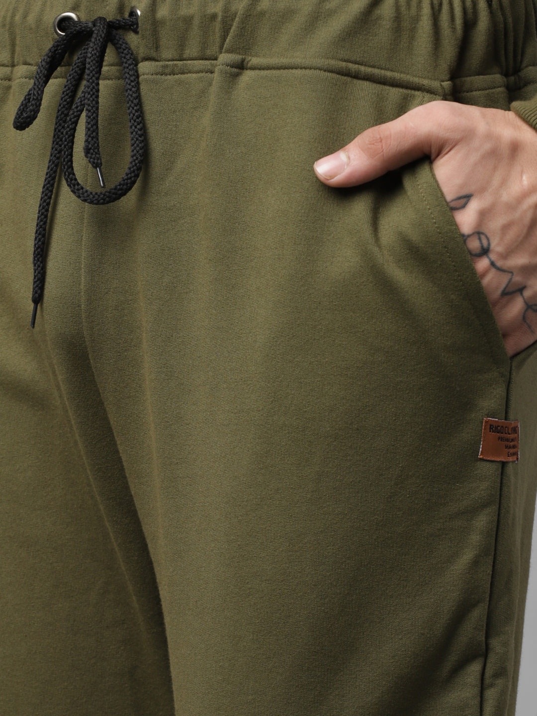 Men Olive Green Round Neck Terry Track Suit