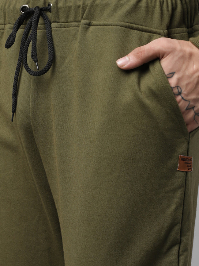 Men Olive Green Round Neck Terry Track Suit