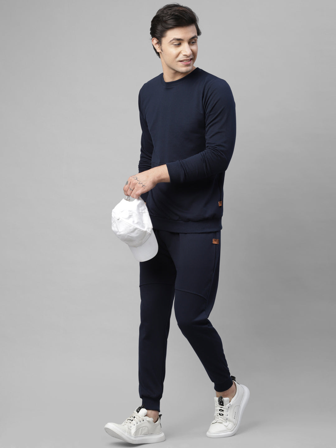 Men Navy Round Neck Terry Track Suit