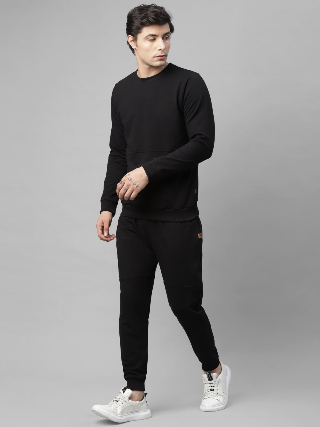 Men Black Round Neck Terry Track Suit