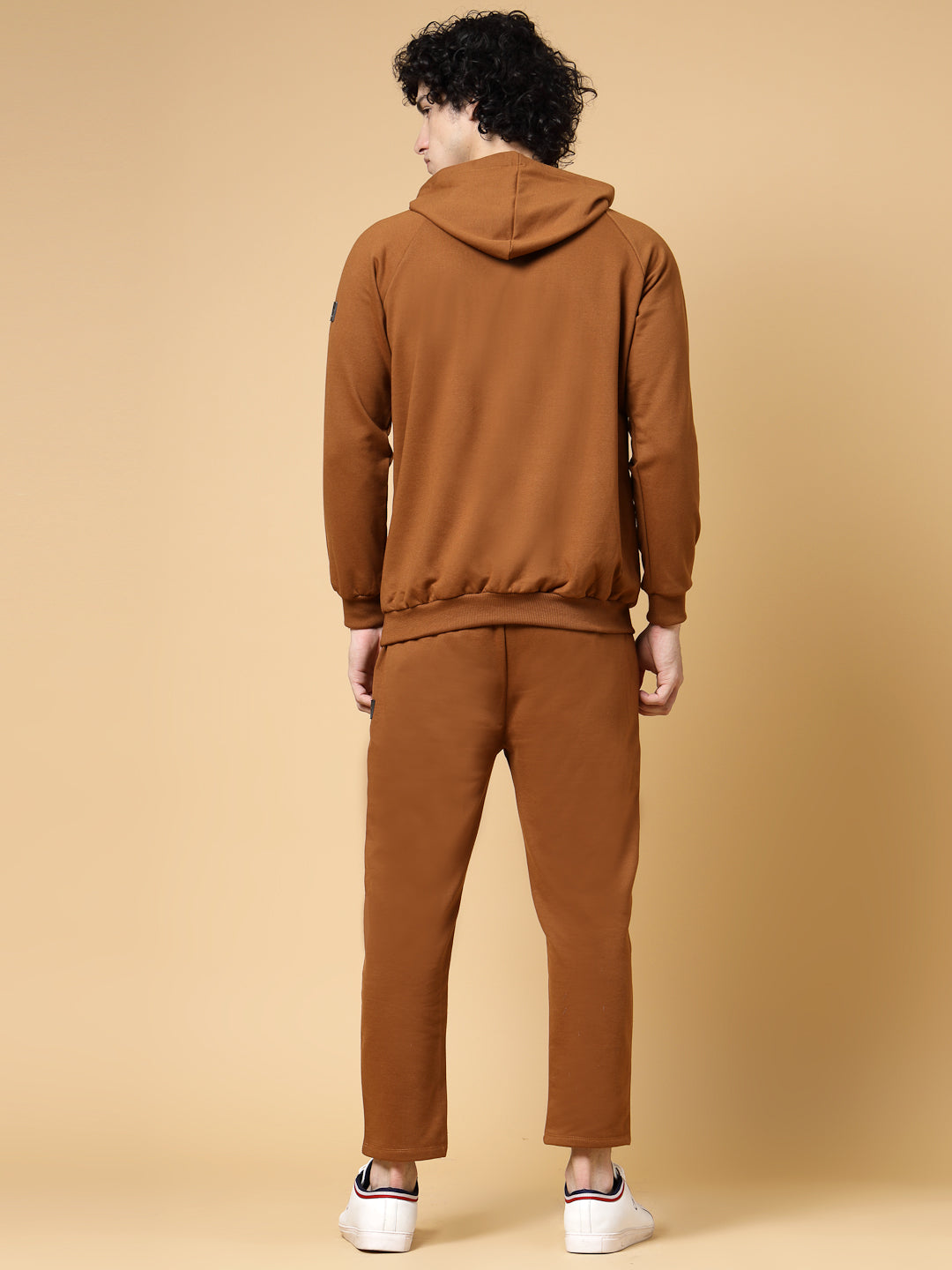 Men Brown Oversized Solid Fleece Co-ords