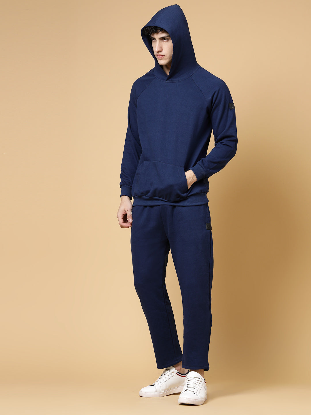 Men Ink Blue Oversized Solid Fleece Co-ords