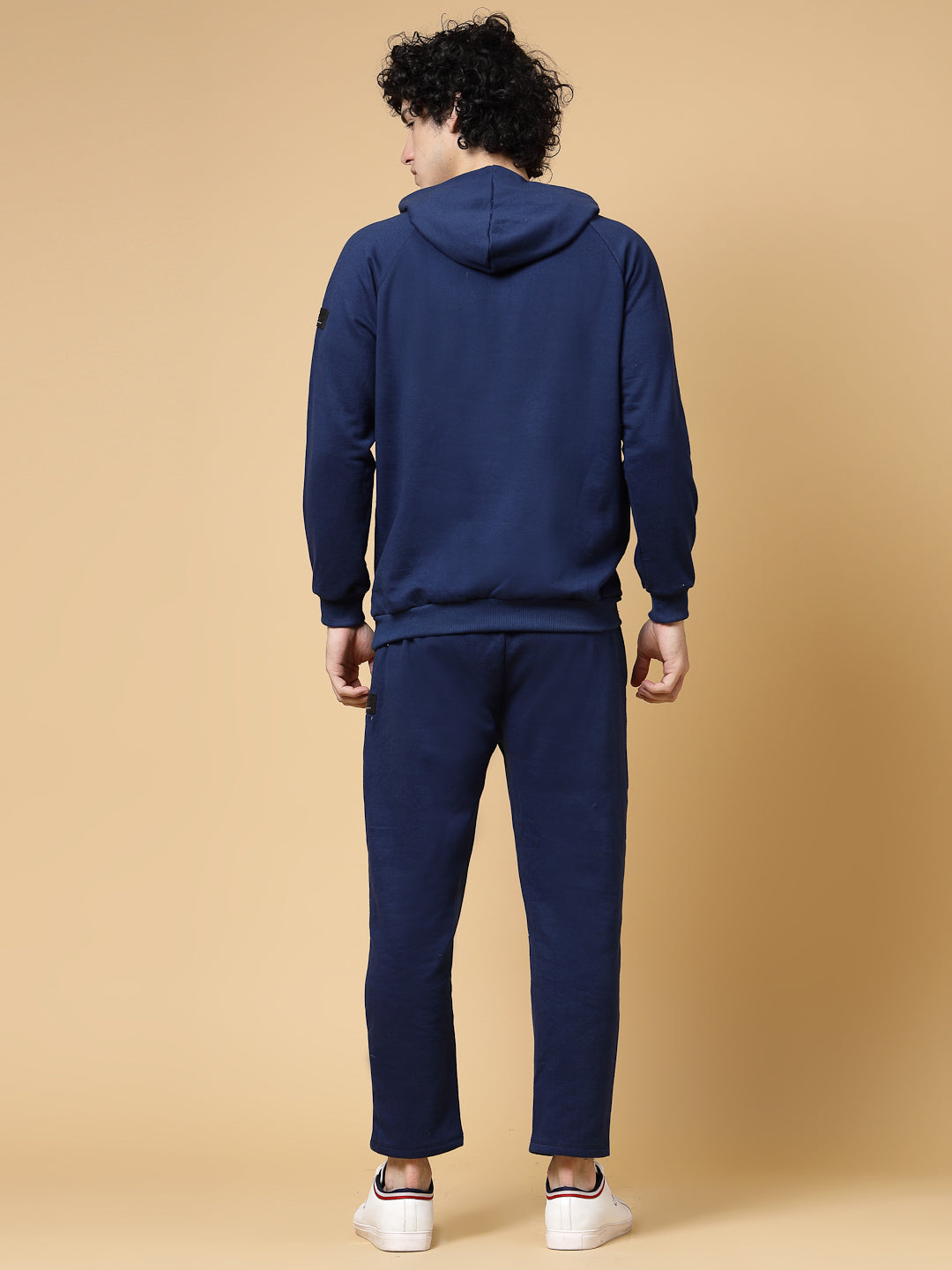 Men Ink Blue Oversized Solid Fleece Co-ords