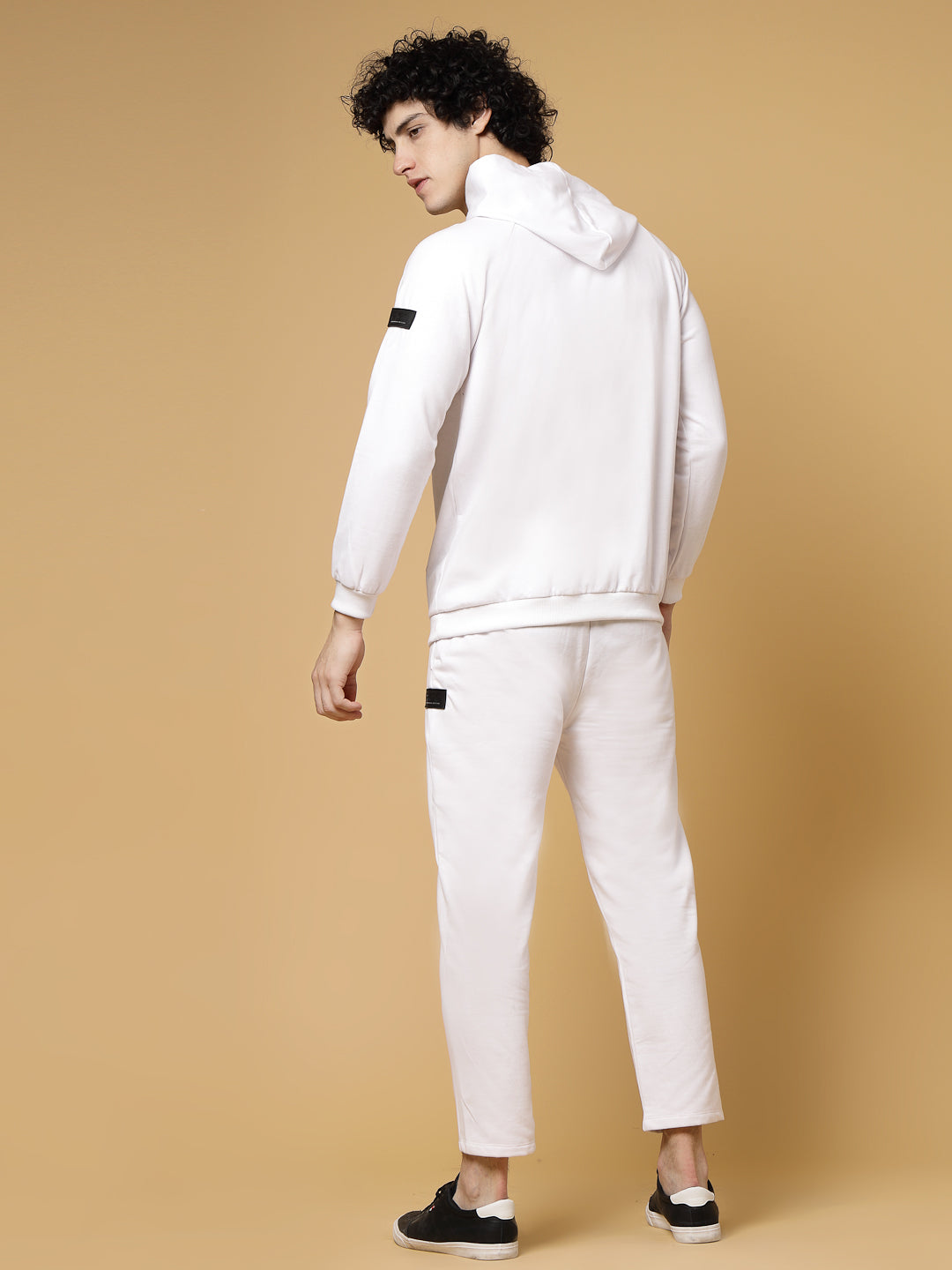 Men White Oversized Solid Fleece Co-ords