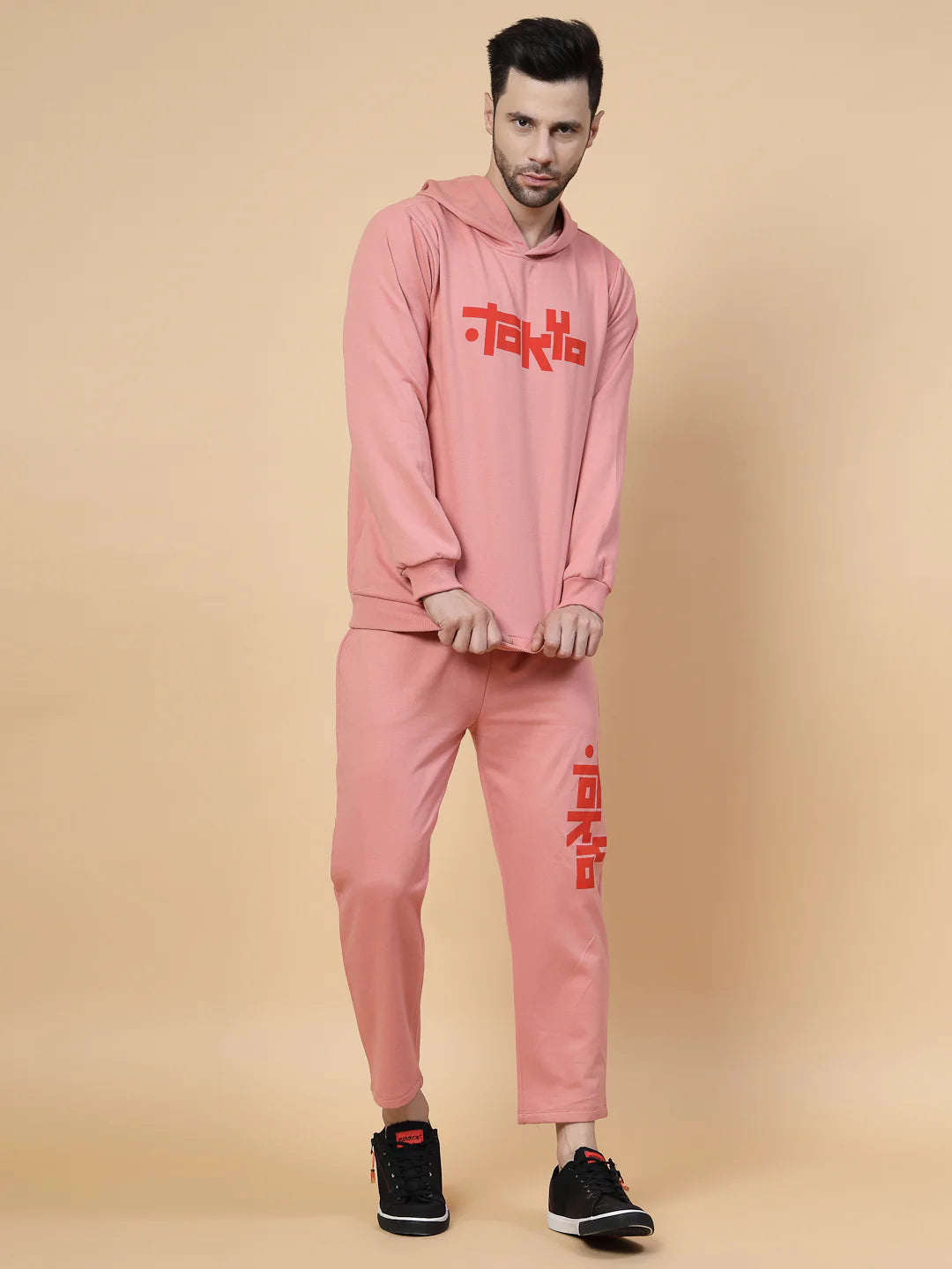 Men Peach Regular Fit Tracksuit
