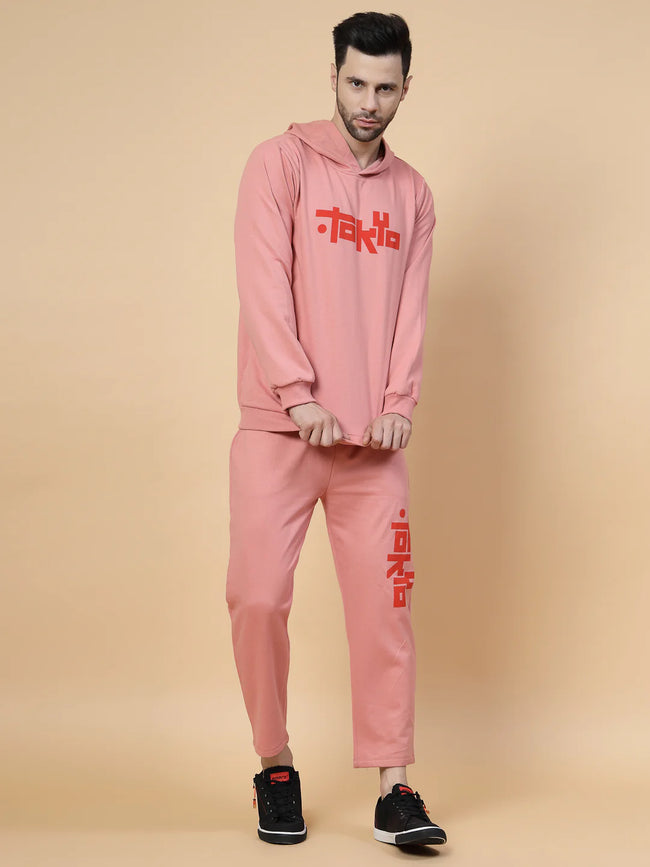 Men Peach Regular Fit Tracksuit