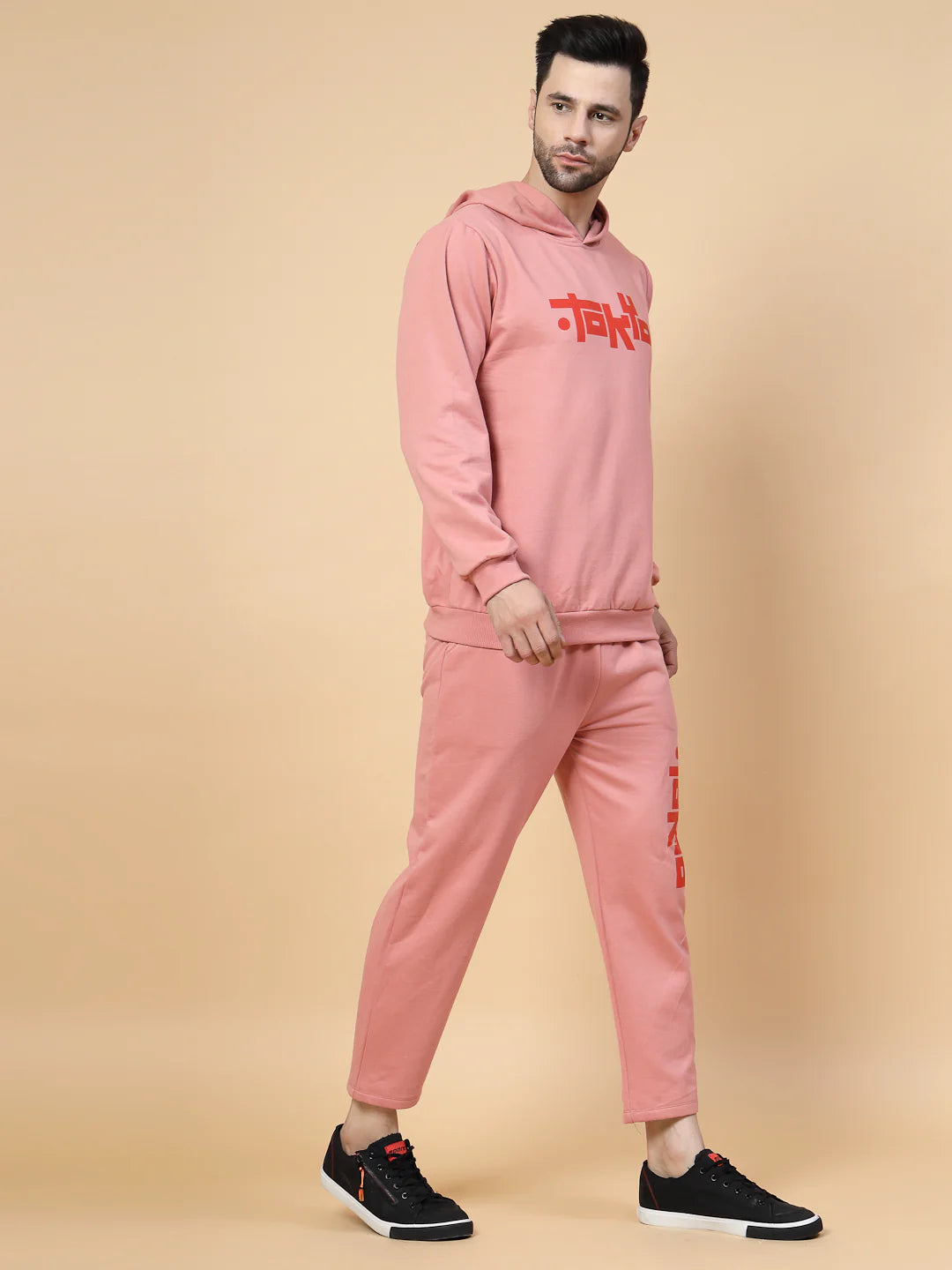 Men Peach Regular Fit Tracksuit