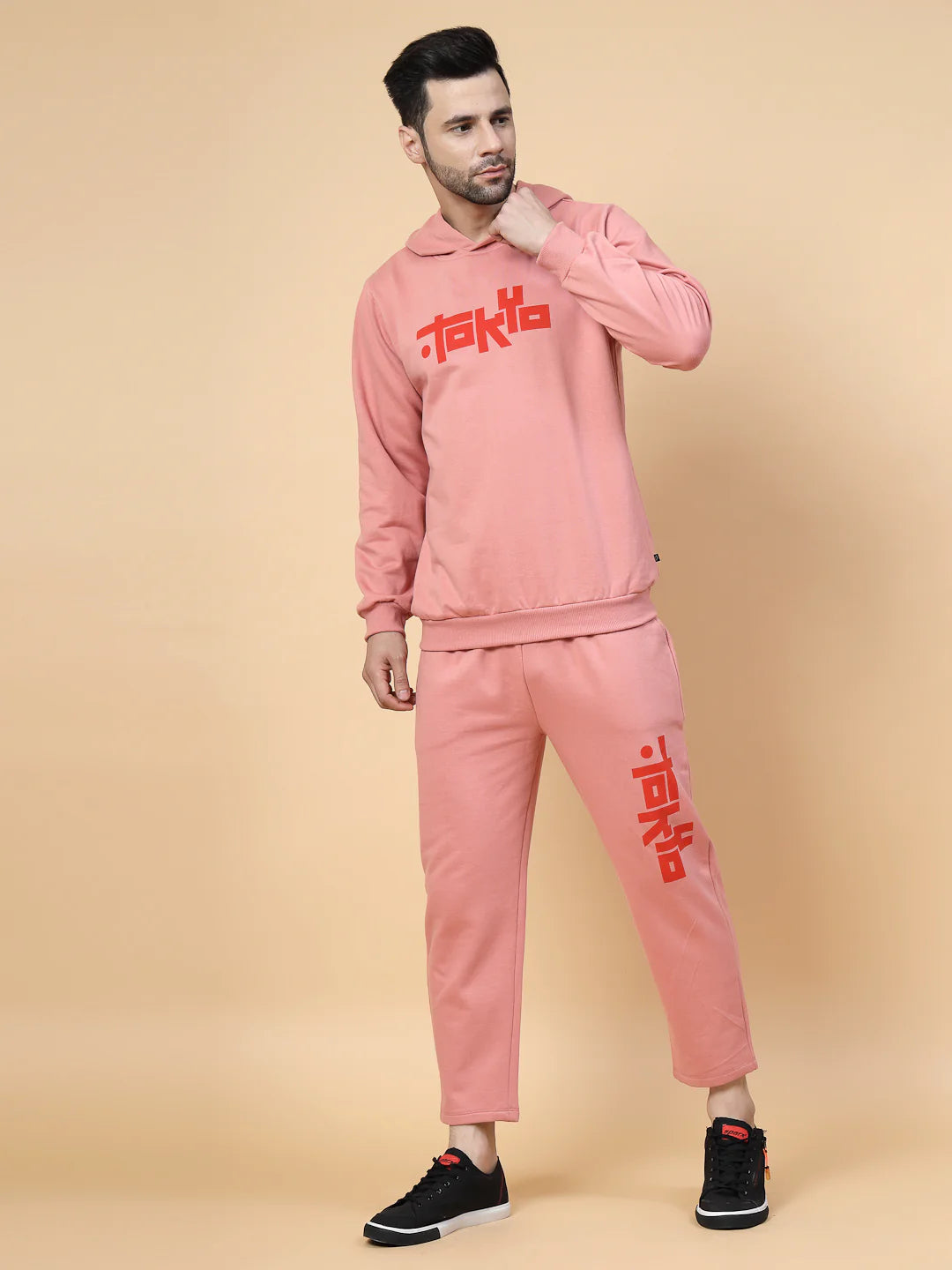Men Peach Regular Fit Tracksuit