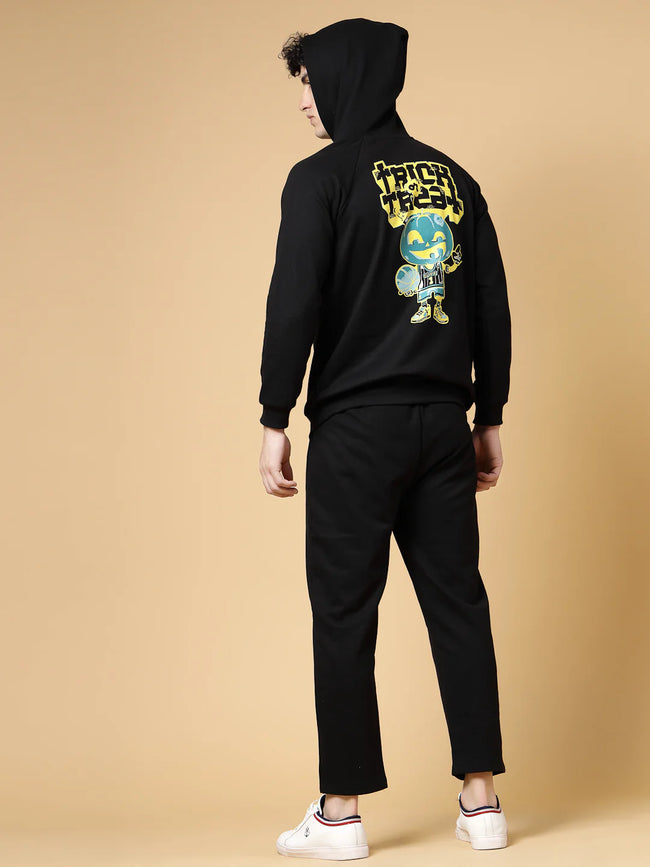 Men Black Printed Tracksuit