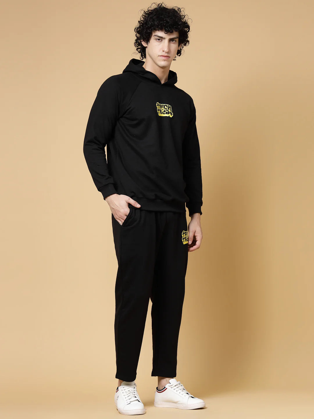 Men Black Printed Tracksuit