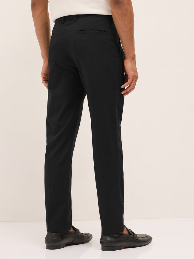 Men Black Solid Regular Fit Formal Trousers
