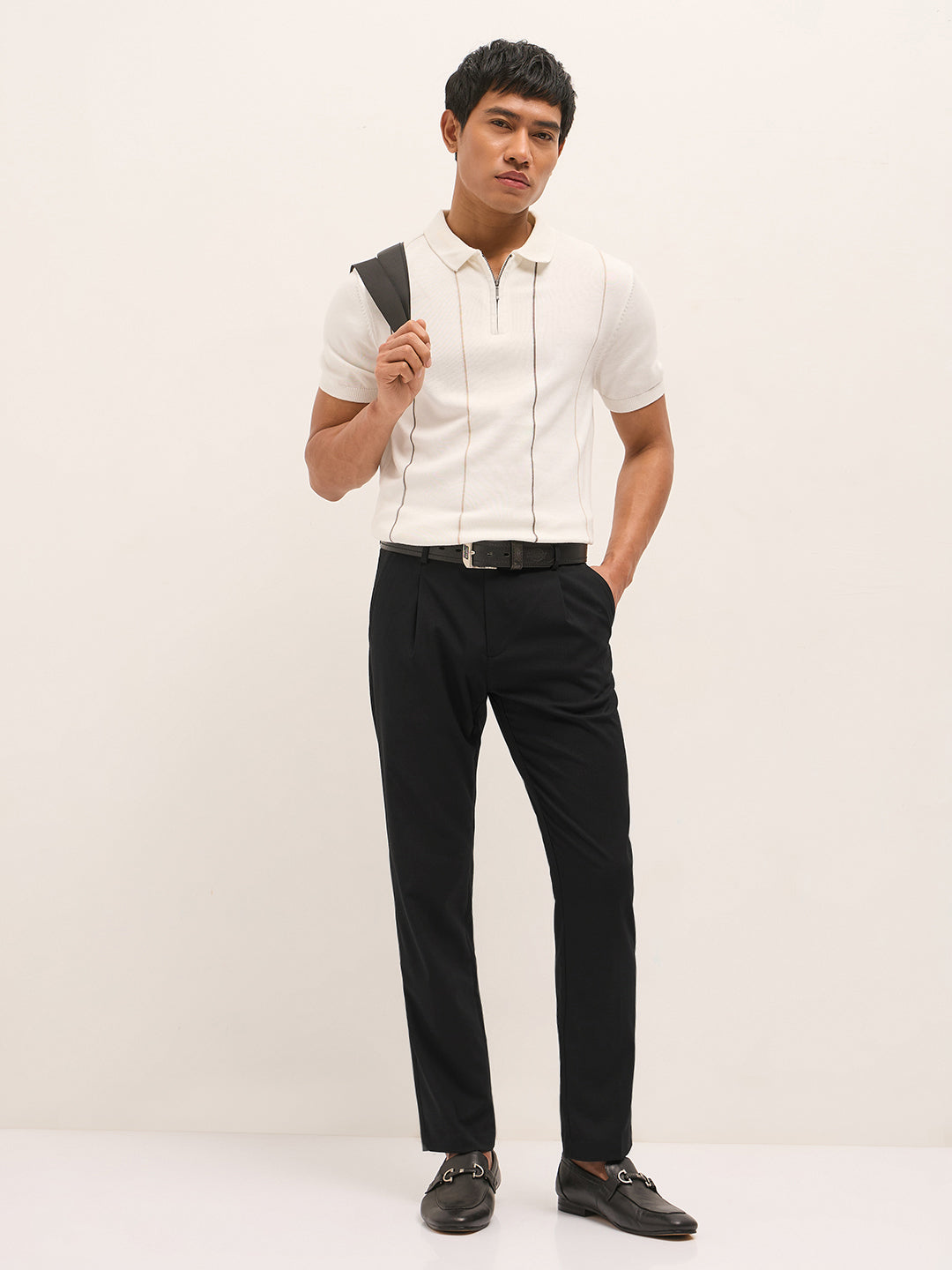 Men Black Solid Regular Fit Formal Trousers