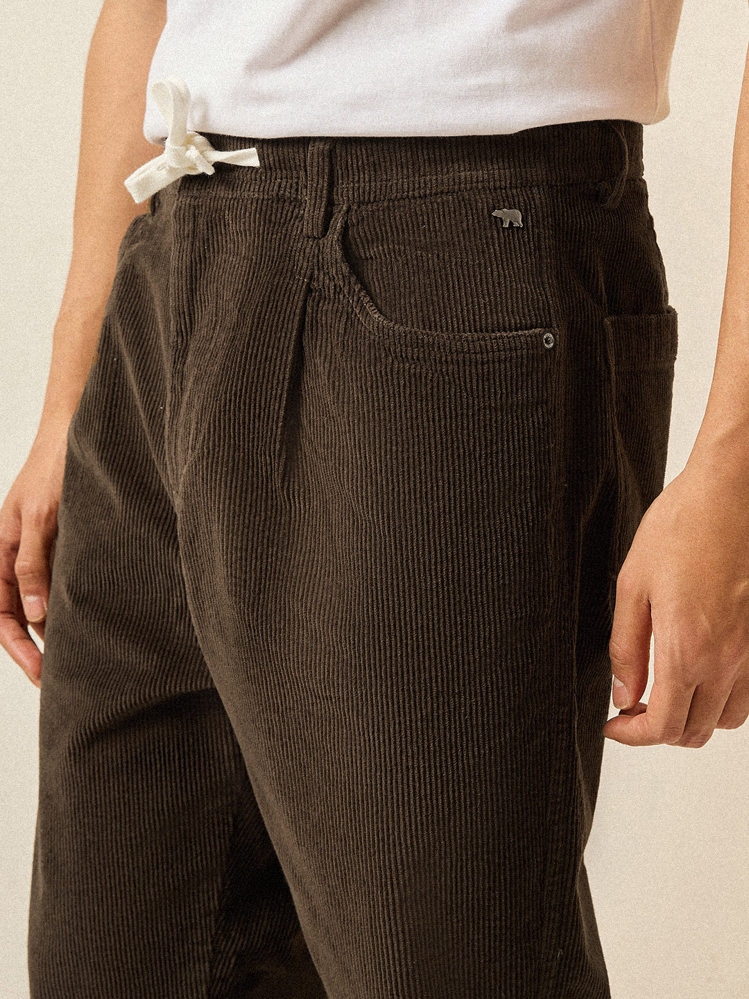 Men Olive Solid Baggy Fit Corduroy Cotton Pant