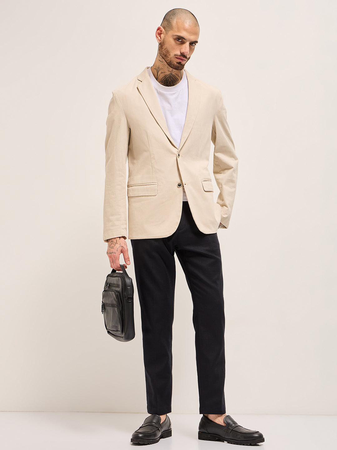 Men Dark Blue Solid Wool Regular Fit Formal Trouser