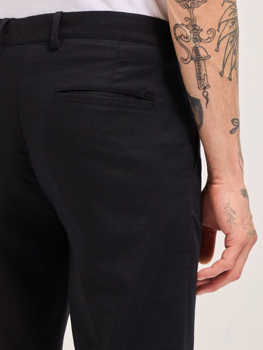 Men Dark Blue Solid Wool Regular Fit Formal Trouser