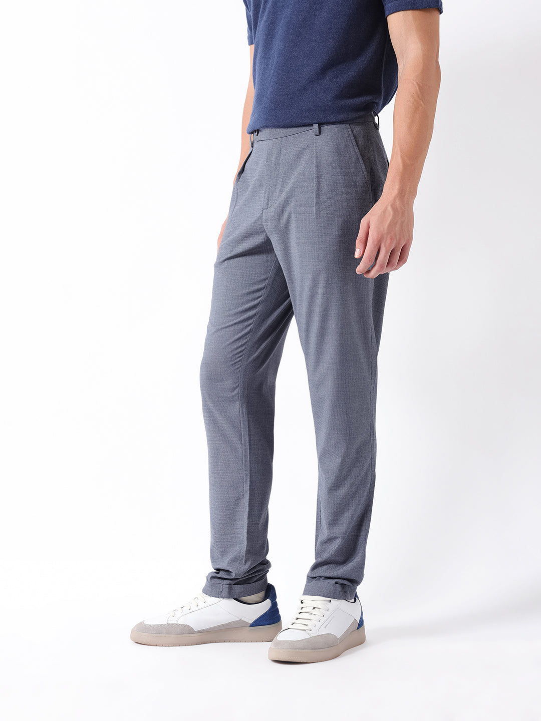 Men Blue Self Design Formal Trouser