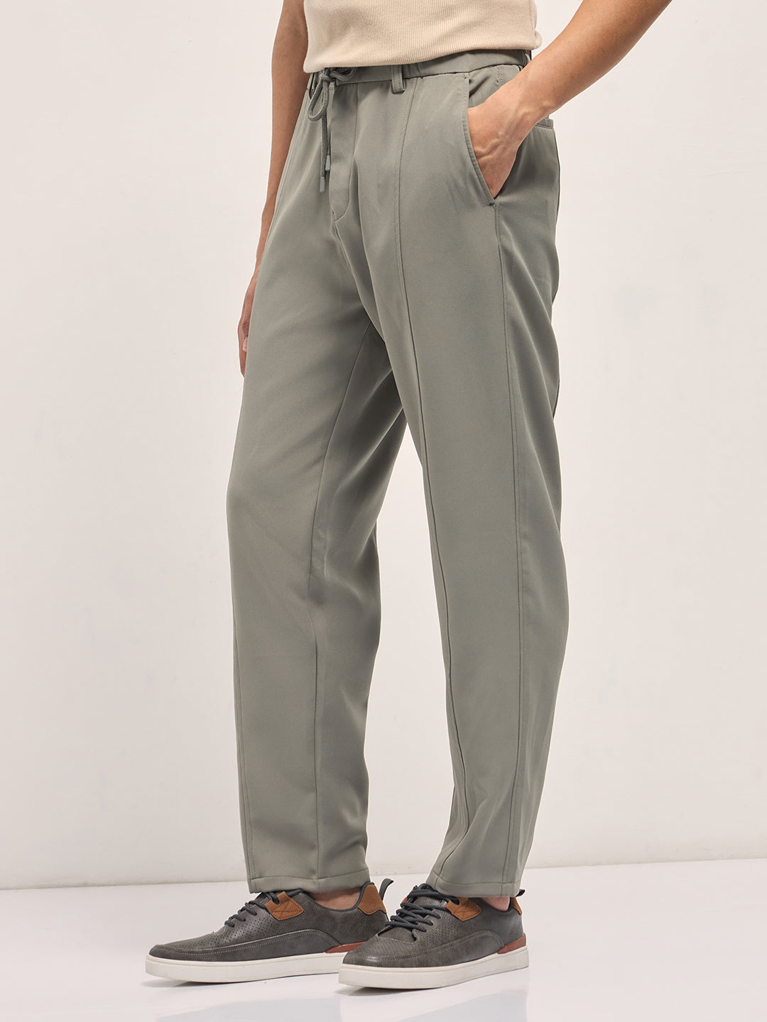 Men Grey Baggy Fit Polyester Blend Trousers