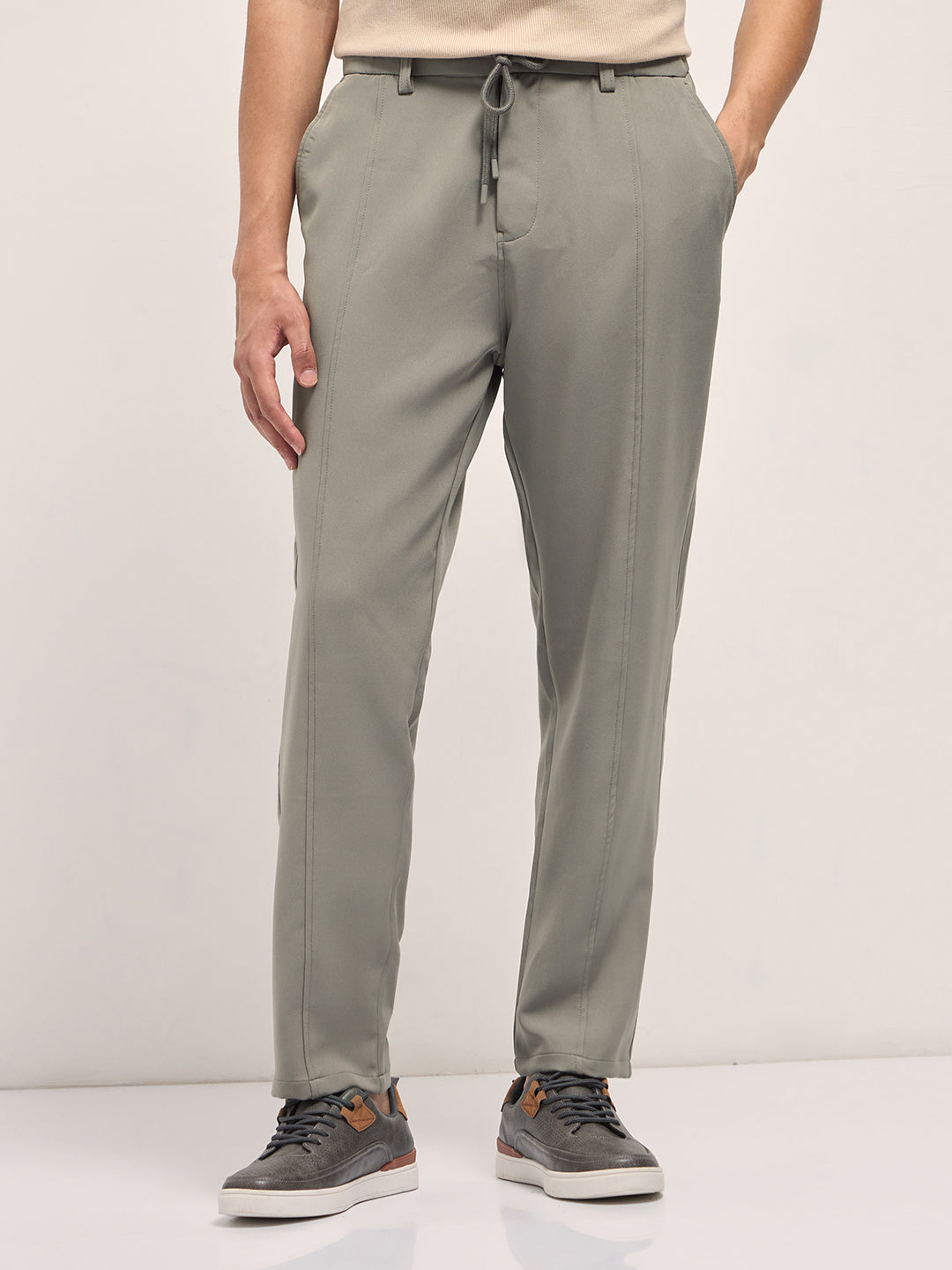 Men Grey Baggy Fit Polyester Blend Trousers