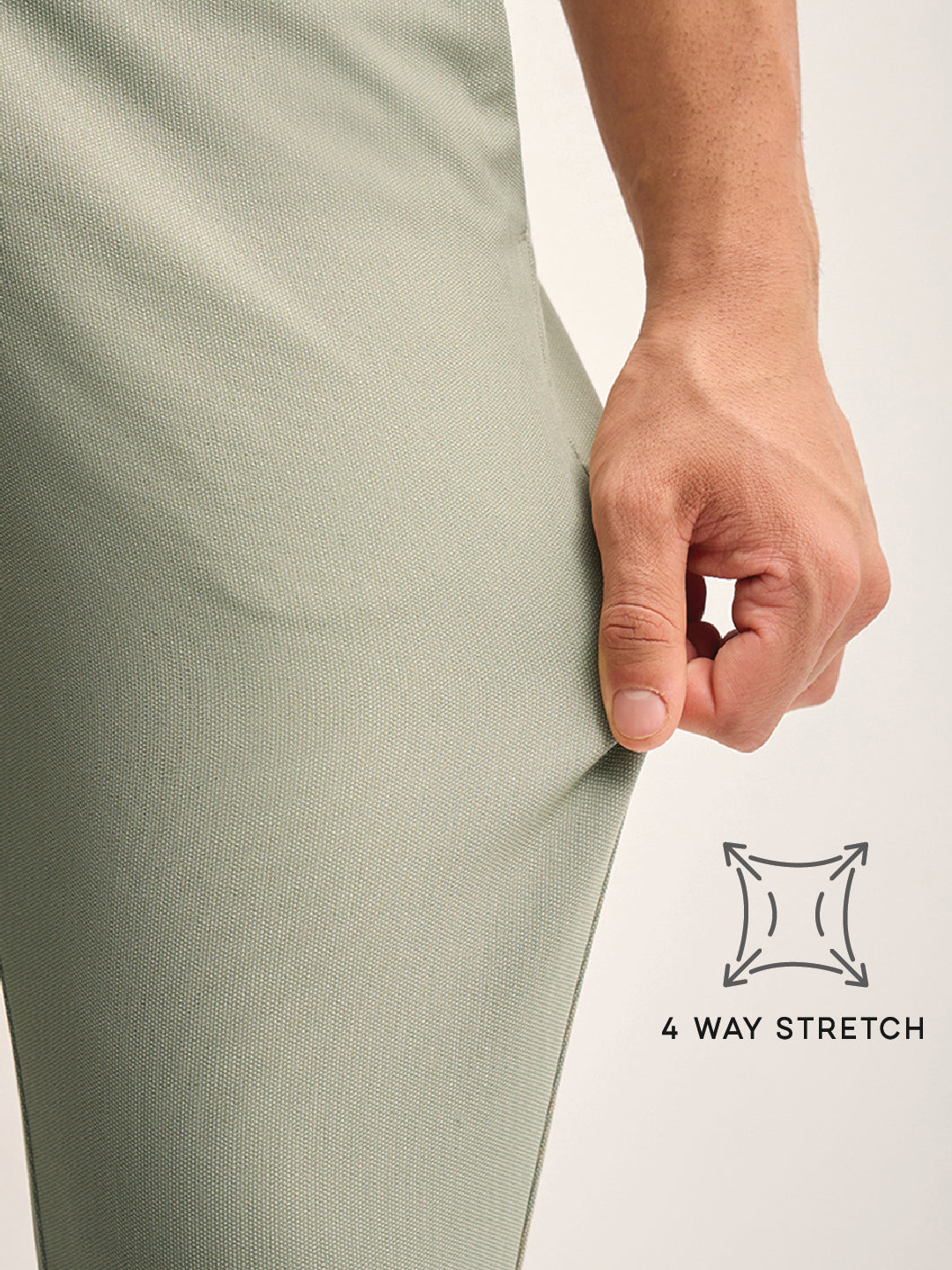 Men Green Solid 4 Way Stretch Formal Trouser