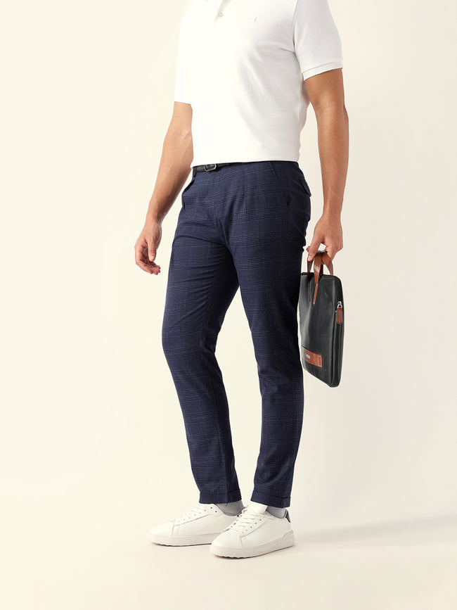 Men Blue Regular Fit Formal Trouser