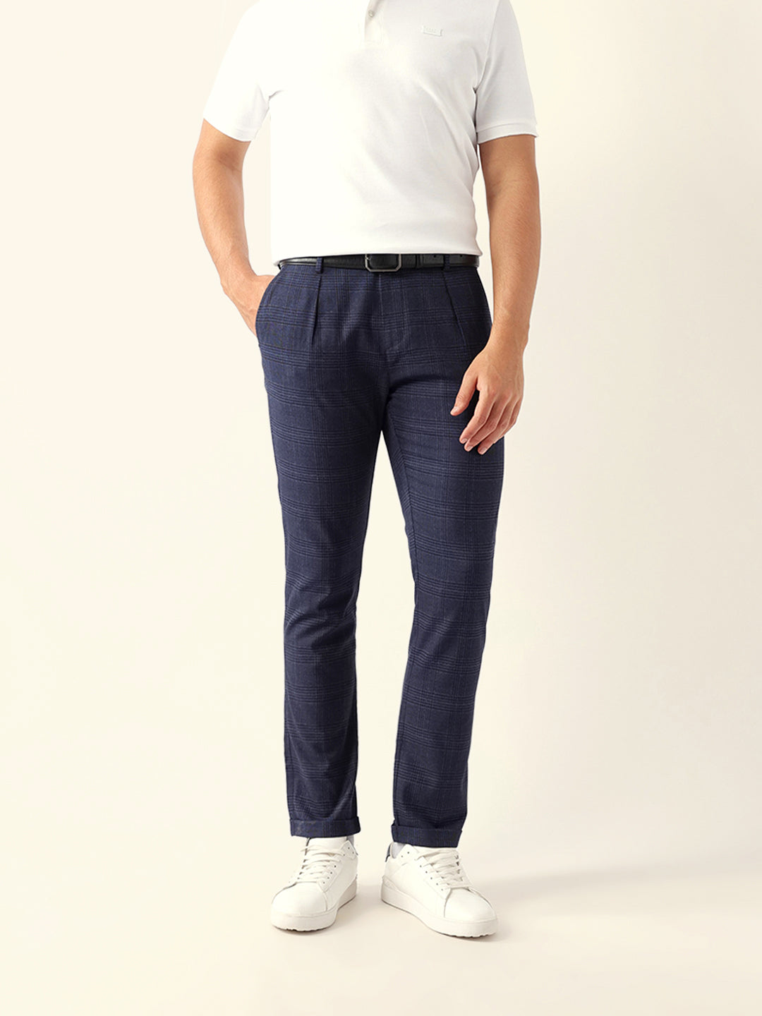 Men Blue Regular Fit Formal Trouser