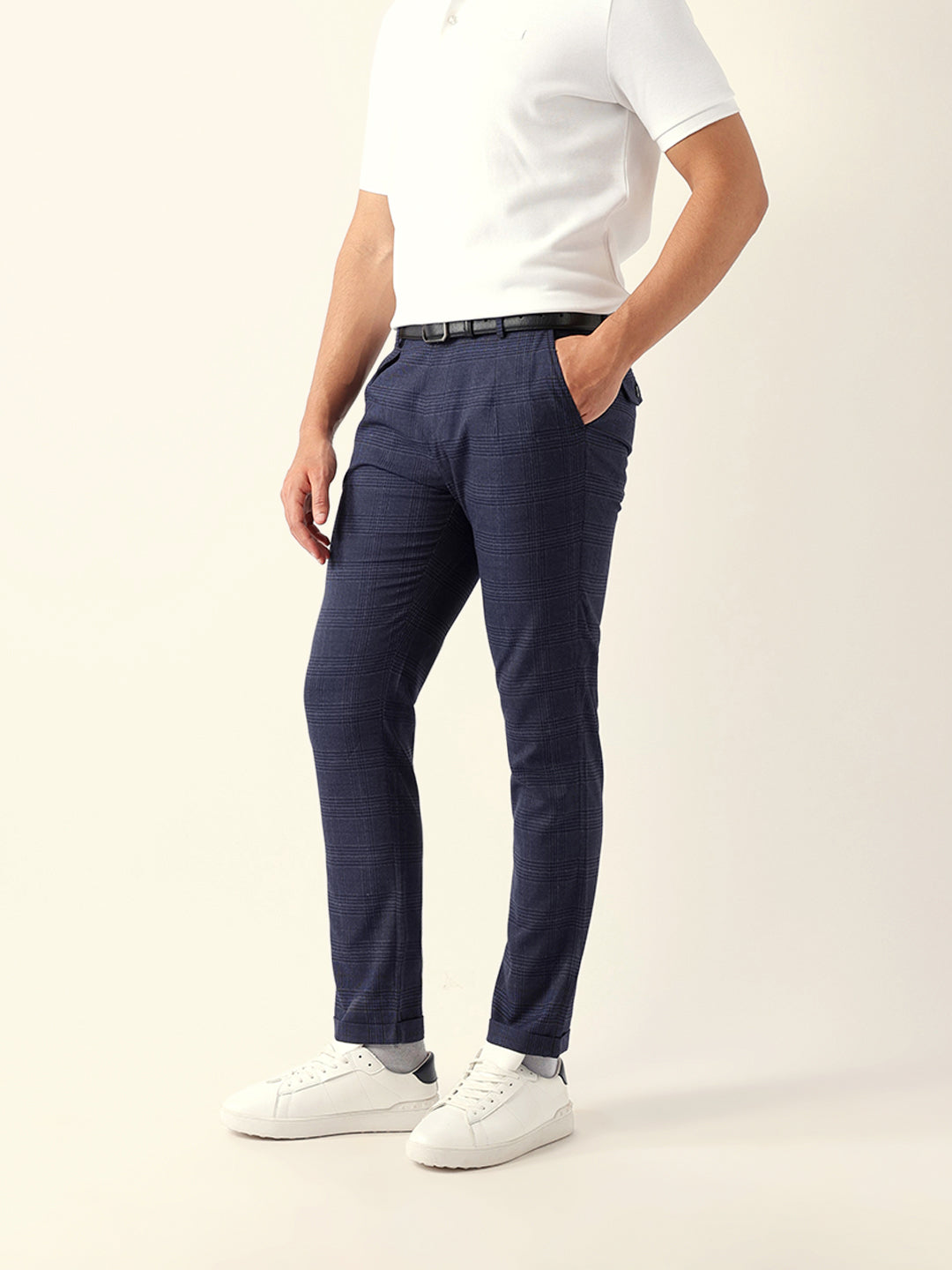 Men Blue Regular Fit Formal Trouser