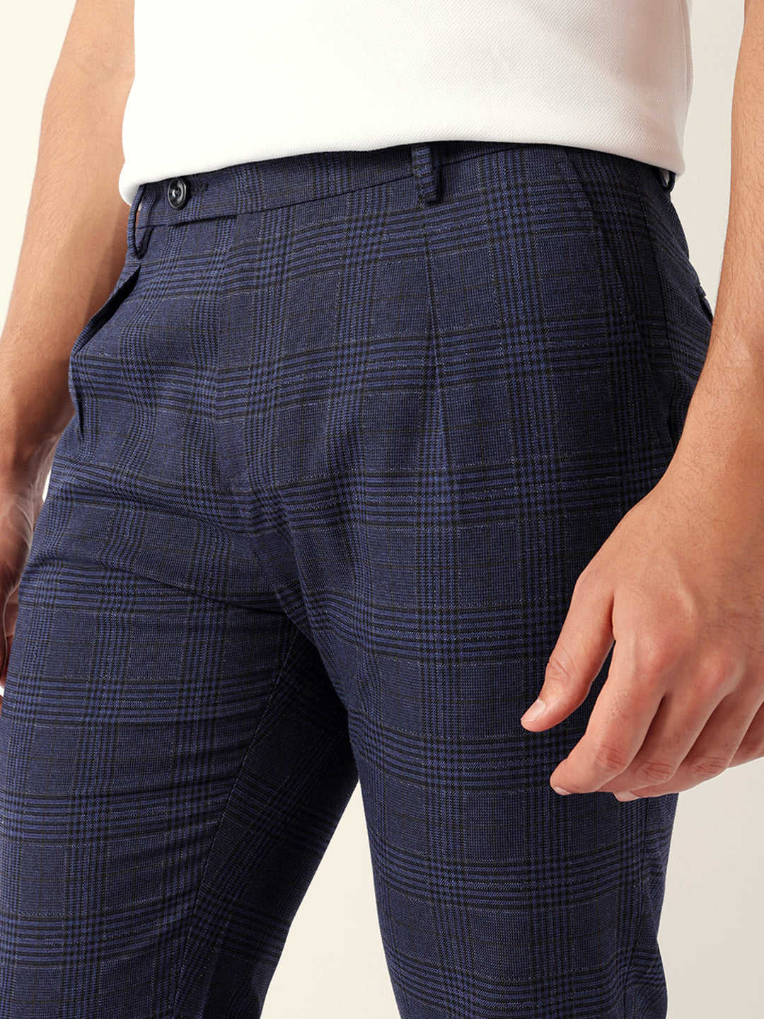 Men Blue Regular Fit Formal Trouser