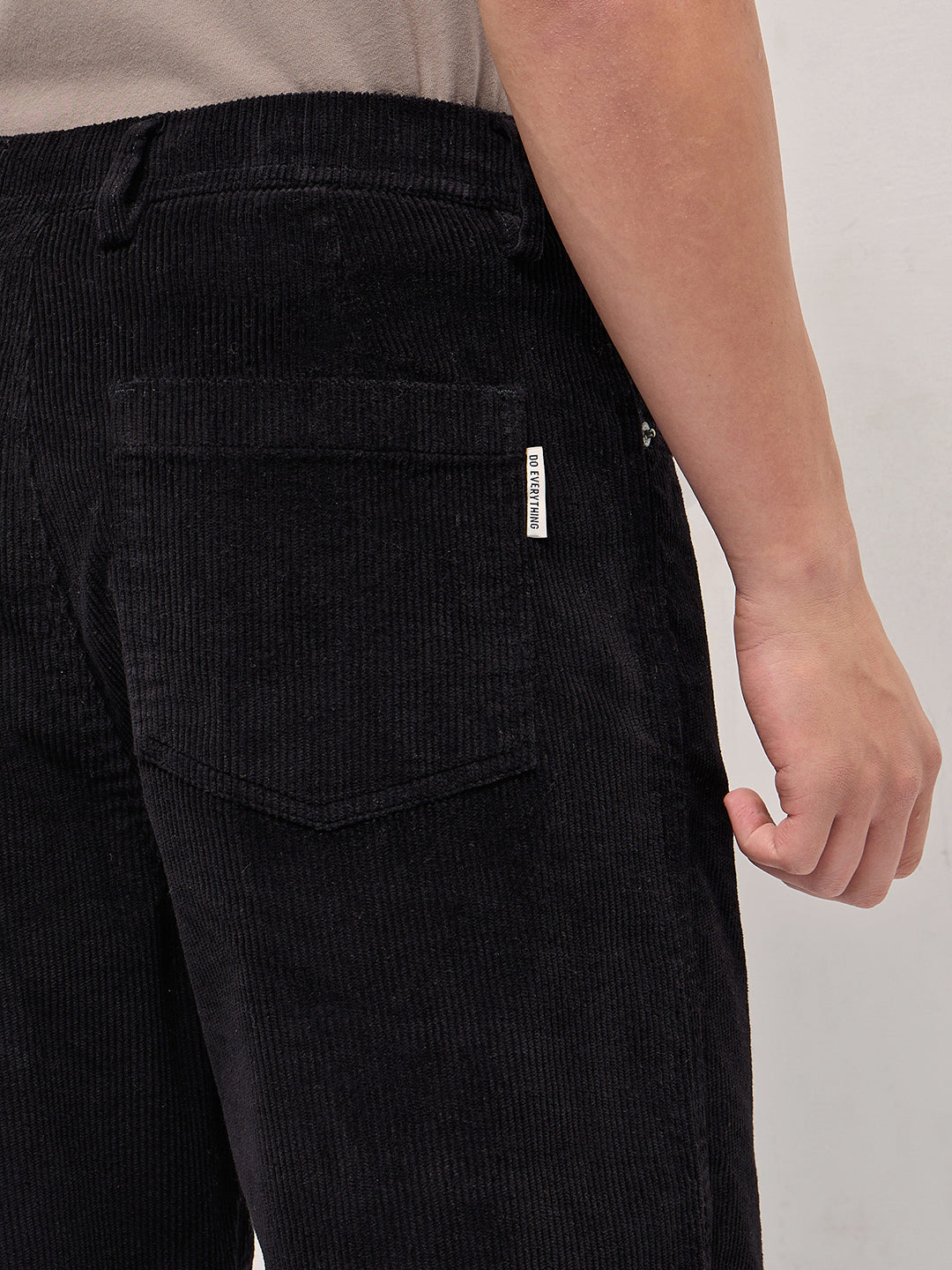 Men Black Solid Baggy Fit Corduroy Cotton Pant