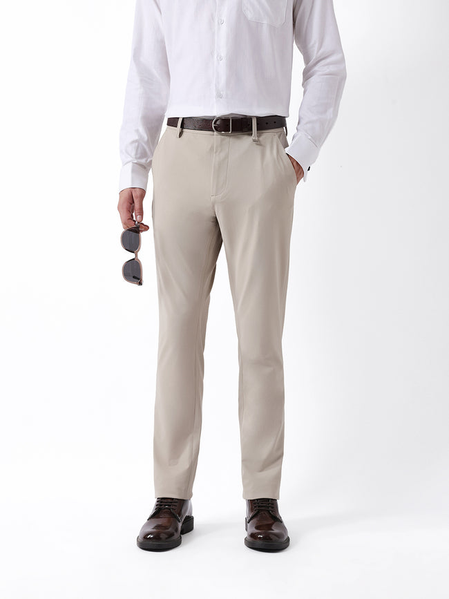 Men Beige Solid Casual Trouser