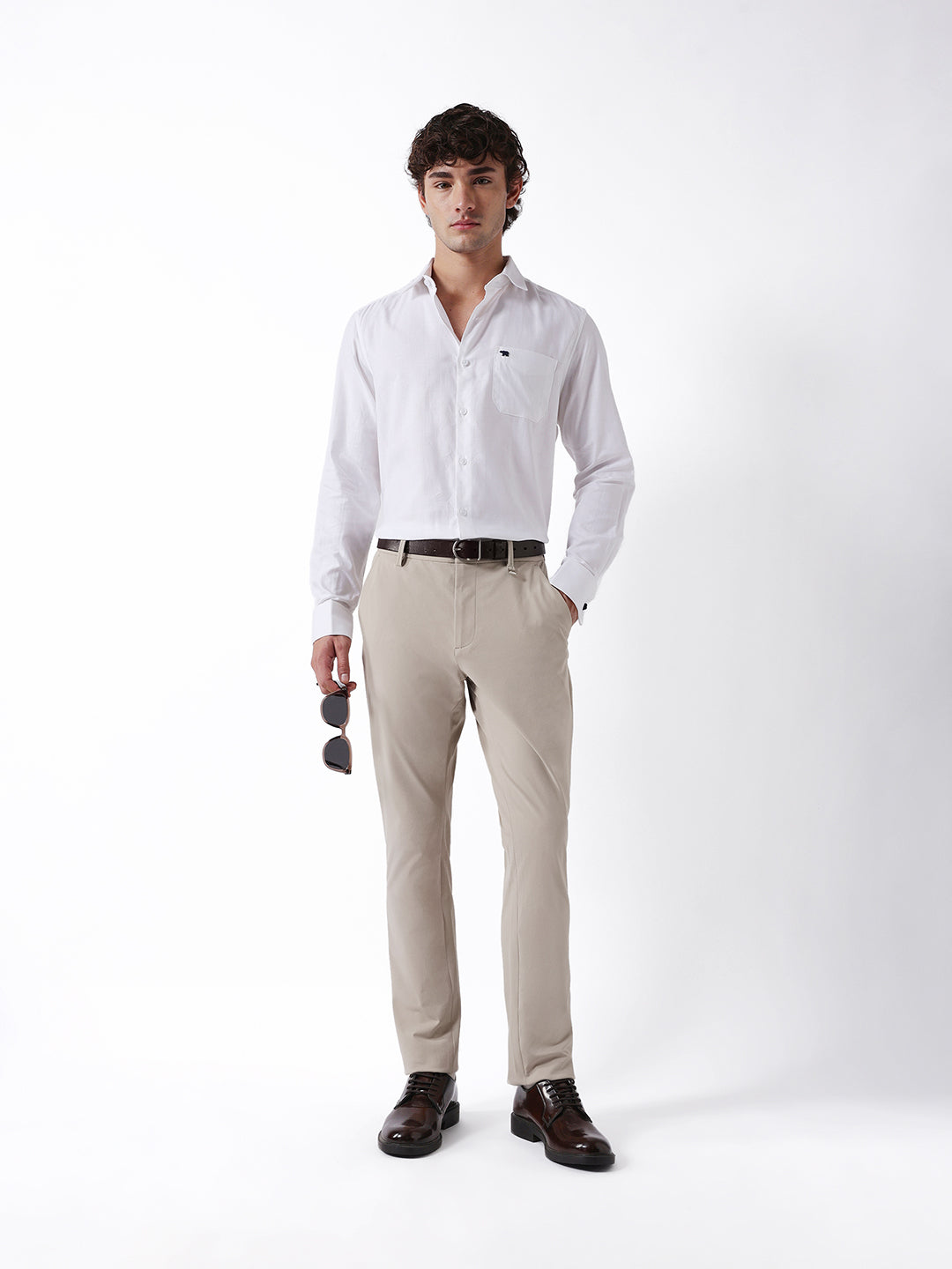 Men Beige Solid Casual Trouser