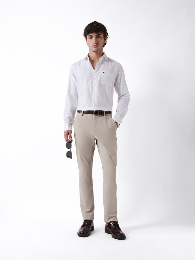 Men Beige Solid Casual Trouser