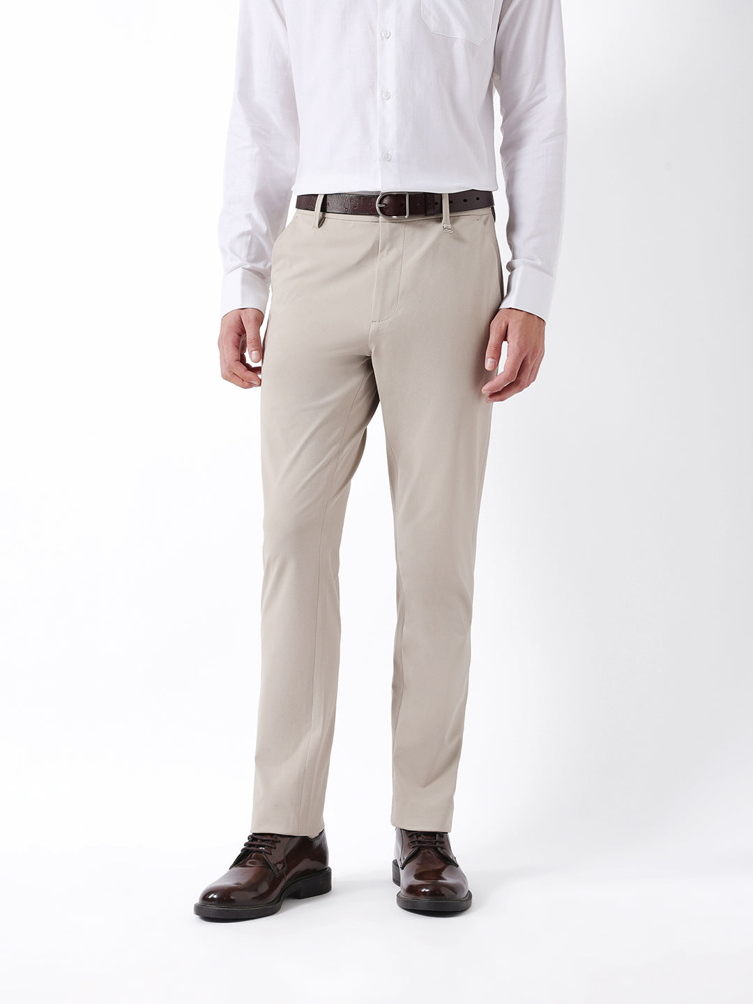Men Beige Solid Casual Trouser