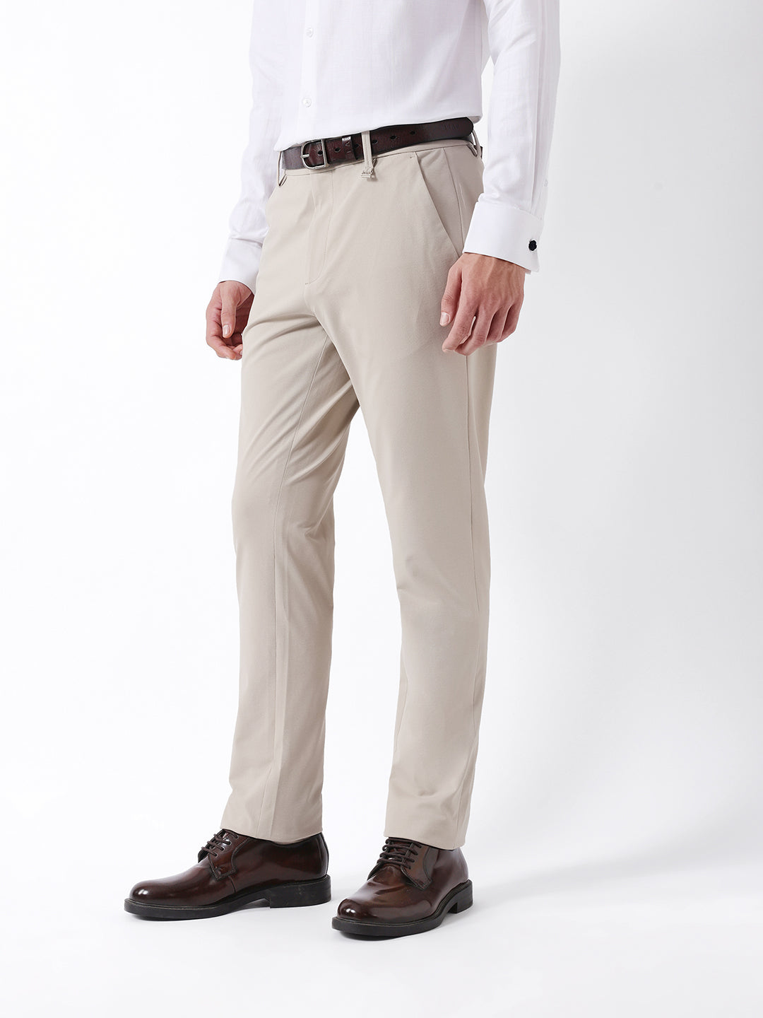 Men Beige Solid Casual Trouser