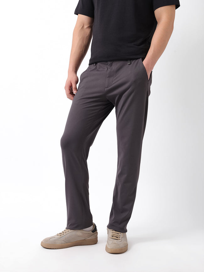 Men Grey Solid Casual Trousers