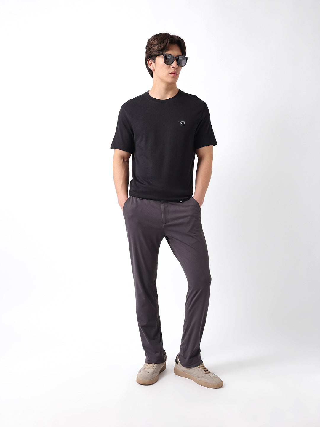 Men Grey Solid Casual Trousers