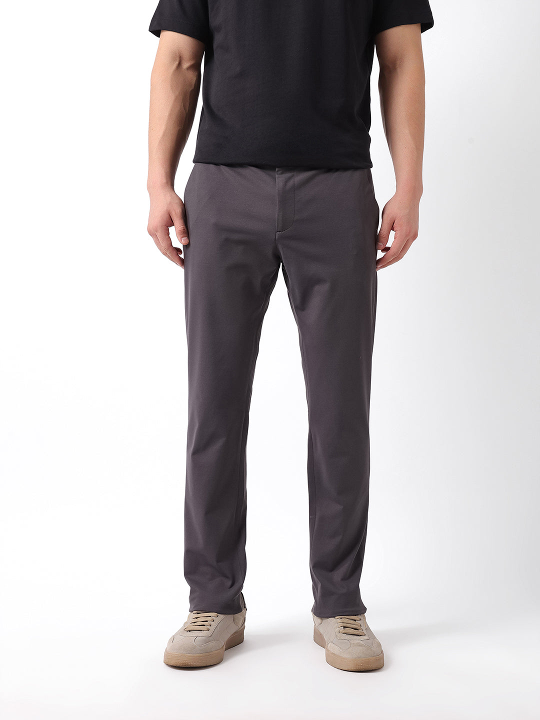 Men Grey Solid Casual Trousers