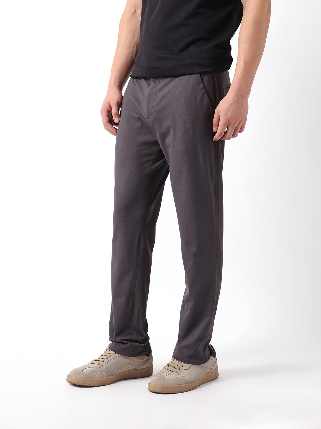 Men Grey Solid Casual Trousers
