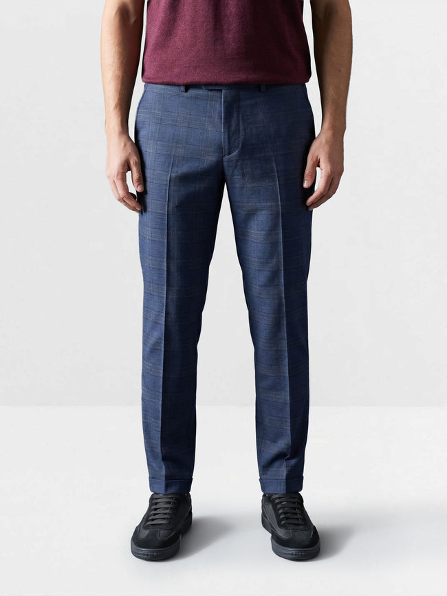 Men Blue Checked Formal Trouser