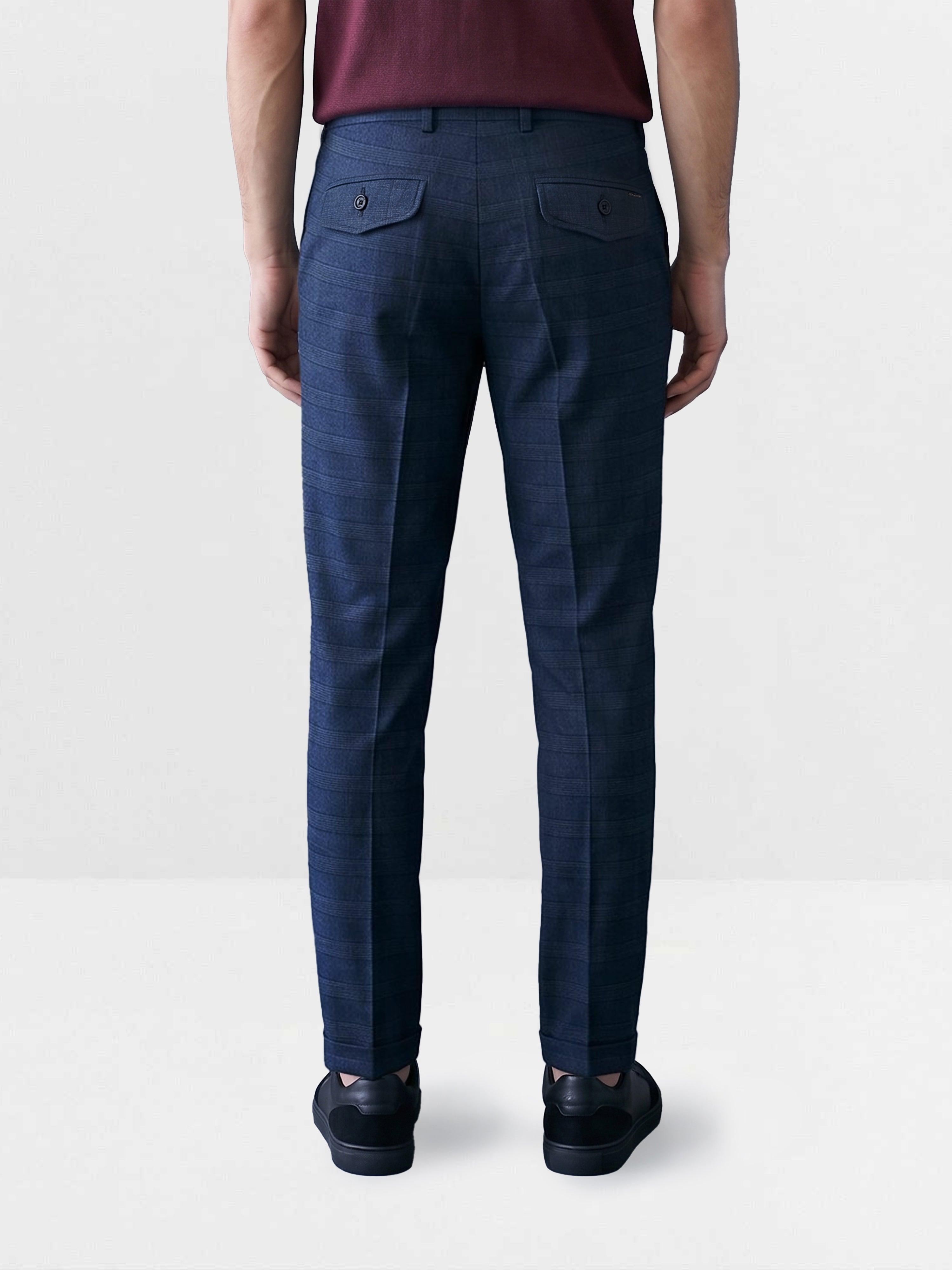 Men Blue Checked Formal Trouser