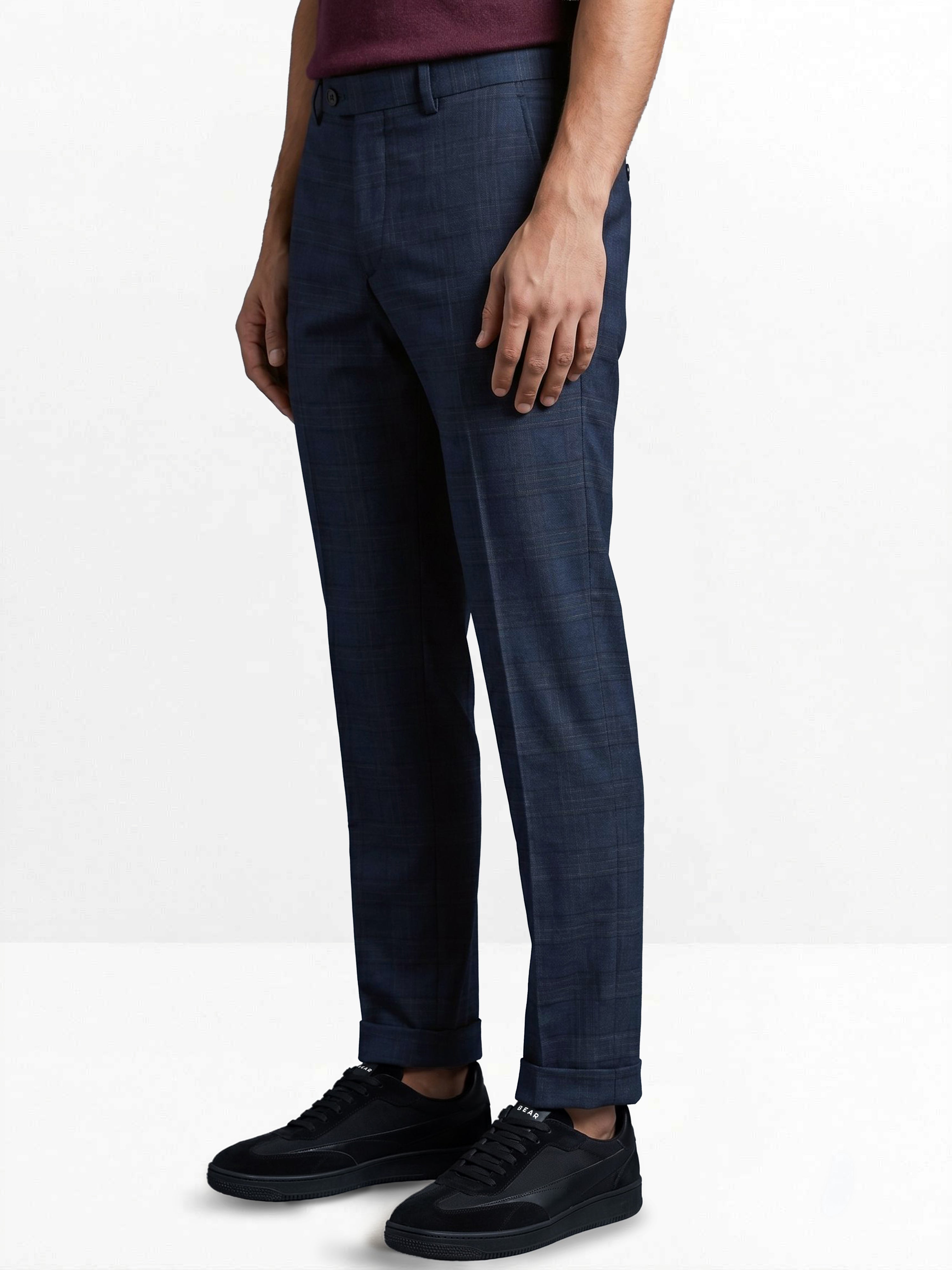 Men Blue Checked Formal Trouser