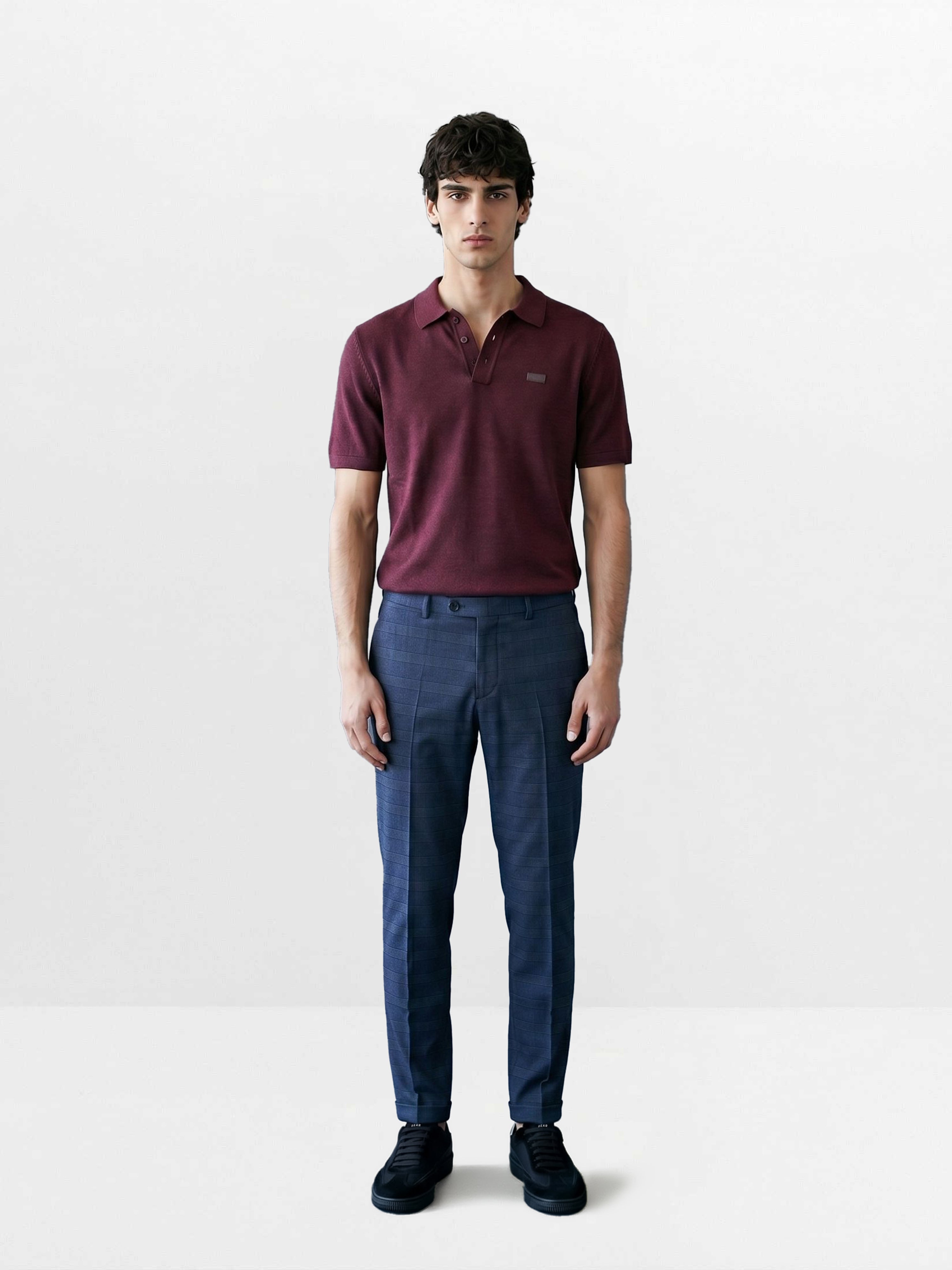 Men Blue Checked Formal Trouser